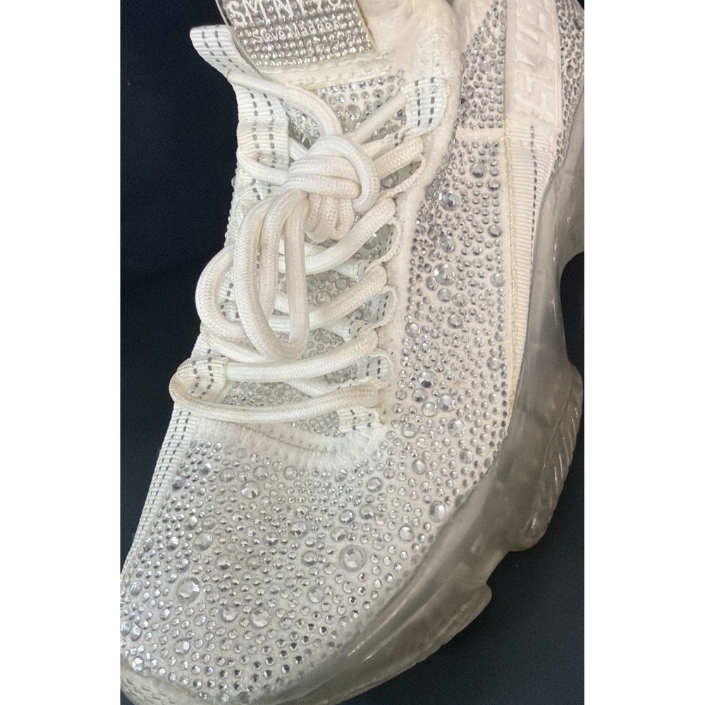 Steve Madden Maxima Rhinestone White Silver Women's Lace Up Sneakers - Size 9 - Picture 12 of 15